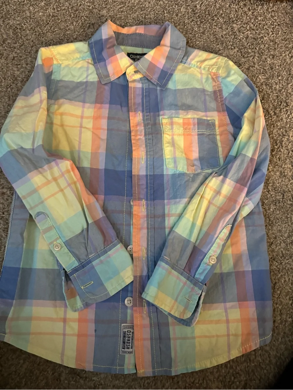OshKosh B'gosh Pastel Plaid Button-Down Shirt - Blue, Yellow, Peach, Mint